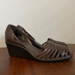 Dockers Dkanak Brown Leather‎ Huarache Wedge Sandal Size 8